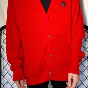 IZOD Red V-Neck Button Front Cardigan Sweater Mens Size L Made in USA